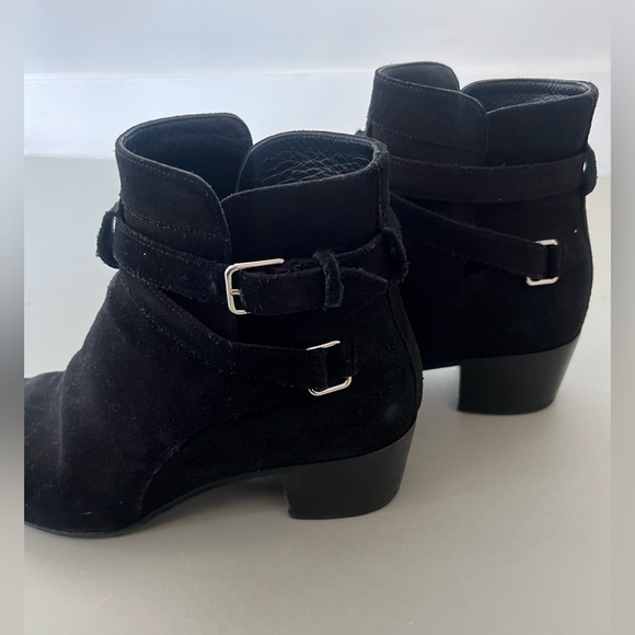 Saint Laurent Black Suede Buckle Strap Ankle Boot - Picture 11 of 14